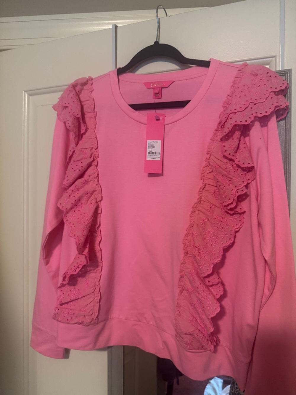 Lilly Pulitzer Pink Ruffle Eyelet Sweatshirt